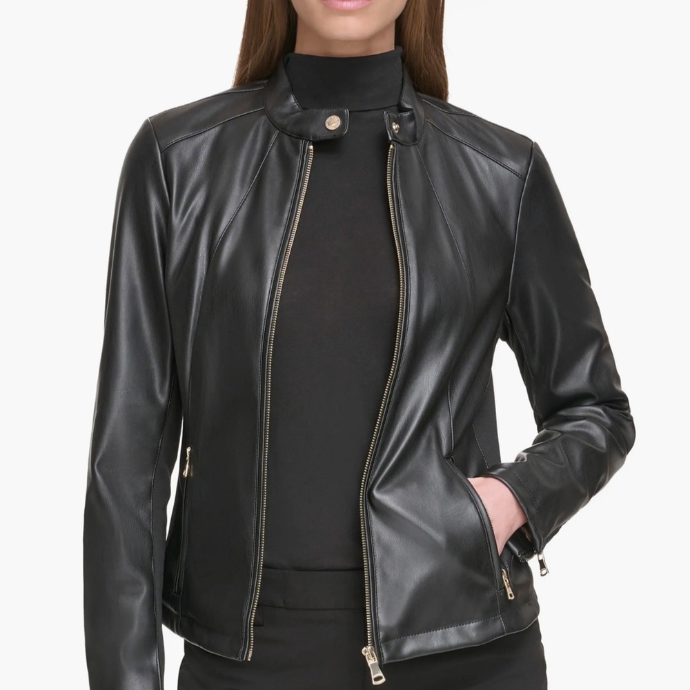 Black Leather Calvin Klein Women's Jacket